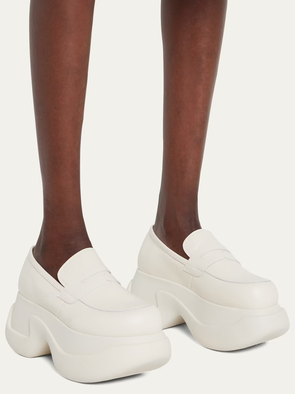 Marni Leather Chunky Penny Loafers Platform Moccasin Loafers in White